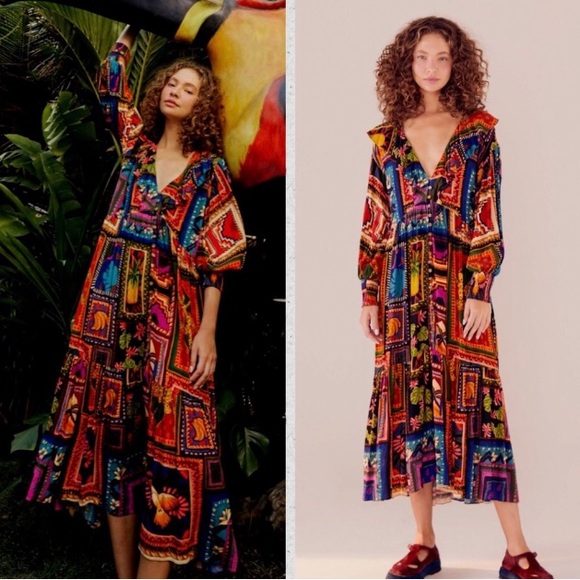 FARM Rio Dresses & Skirts - FARM RIO Patchwork Tapestry Ankle Dress Size X Small